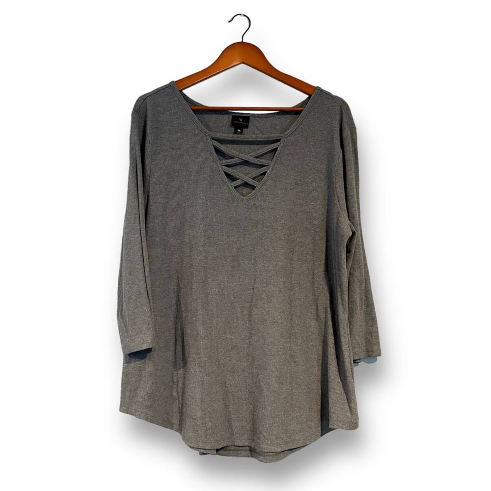[Worthington] Ribbed Criss Cross Top